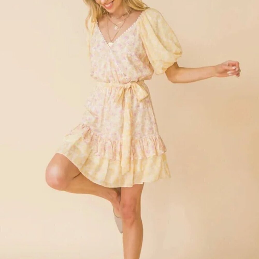 Love Colette Butter Yellow Floral Mini Dress